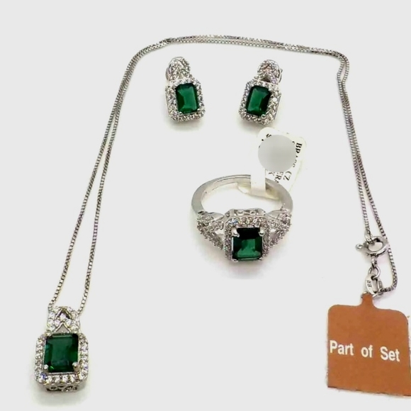 Jewelry - ***SOLD*** SIMULATED EMERALD RING, EARRINGS AND LADIES NECKLACE SET